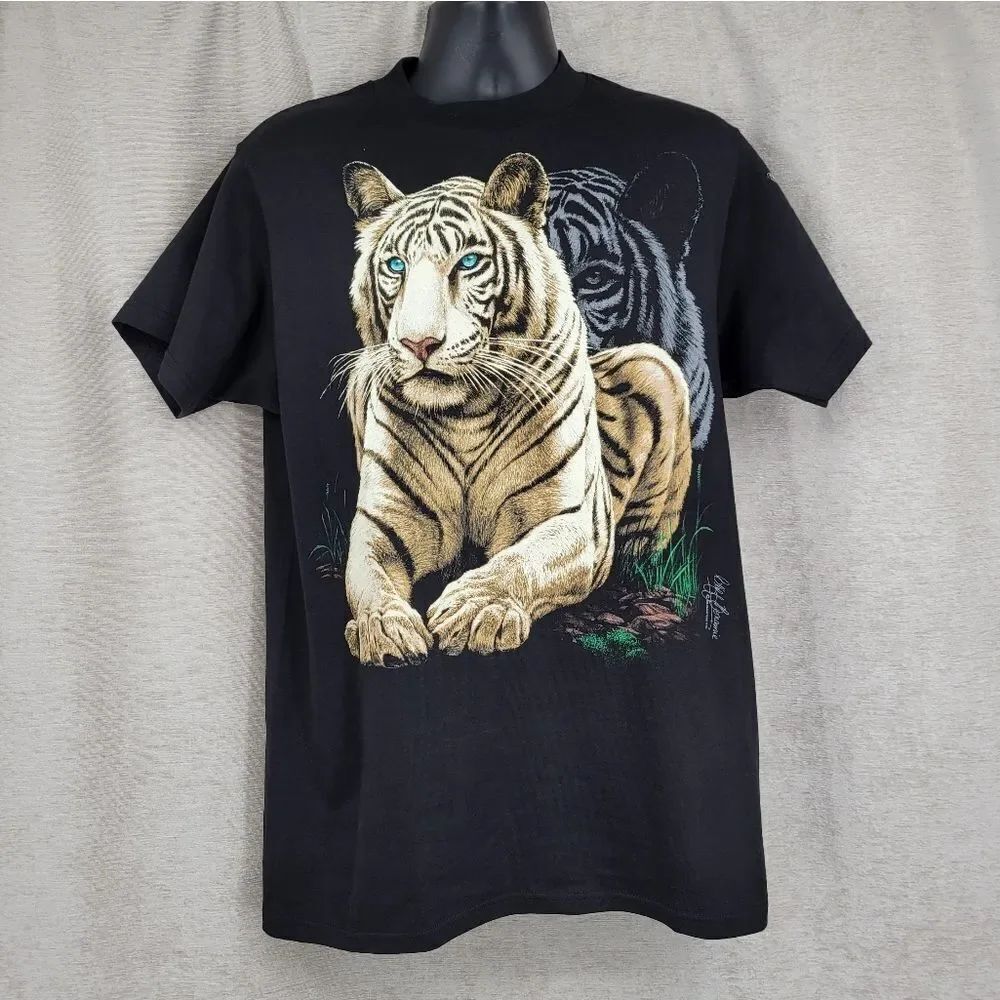 90s Black Graphic Tiger T-Shirt Silkmasters Cliff Bonamie Busch Gardens Medium